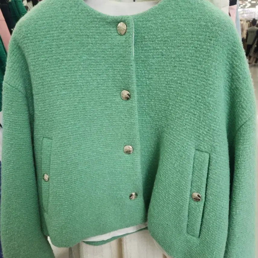 [BUNJANG] Hansum Rete by Mint Tweed No Collar Jacket / 한섬 래트바이 민트 트위드 노카라 자켓