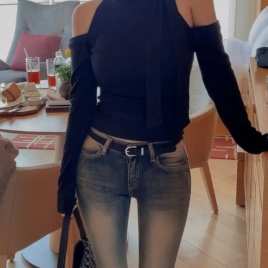 [BUNJANG] Hypnotic Off-Shoulder T-shirt / [새상품] 히프나틱 머플러 어깨트임 티셔츠 자체제작