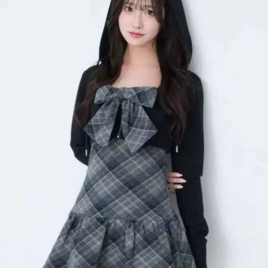 [BUNJANG] Bubbles Check Hooded Dress / 버블즈 bubbles 체크 후드 원피스 양산형 스나계 미셸마카롱 허니뮤