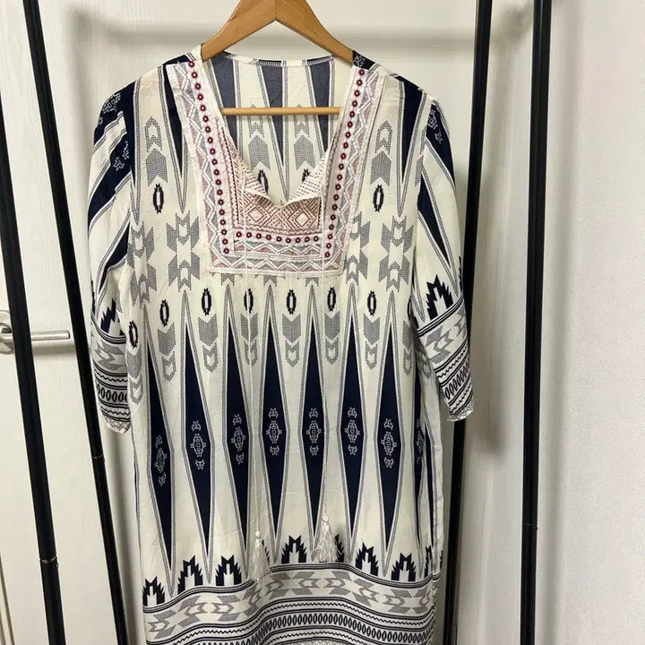 [BUNJANG] Pattern Long Dress Ivory/Navy / 패턴 롱 원피스 아이보리/네이비 979