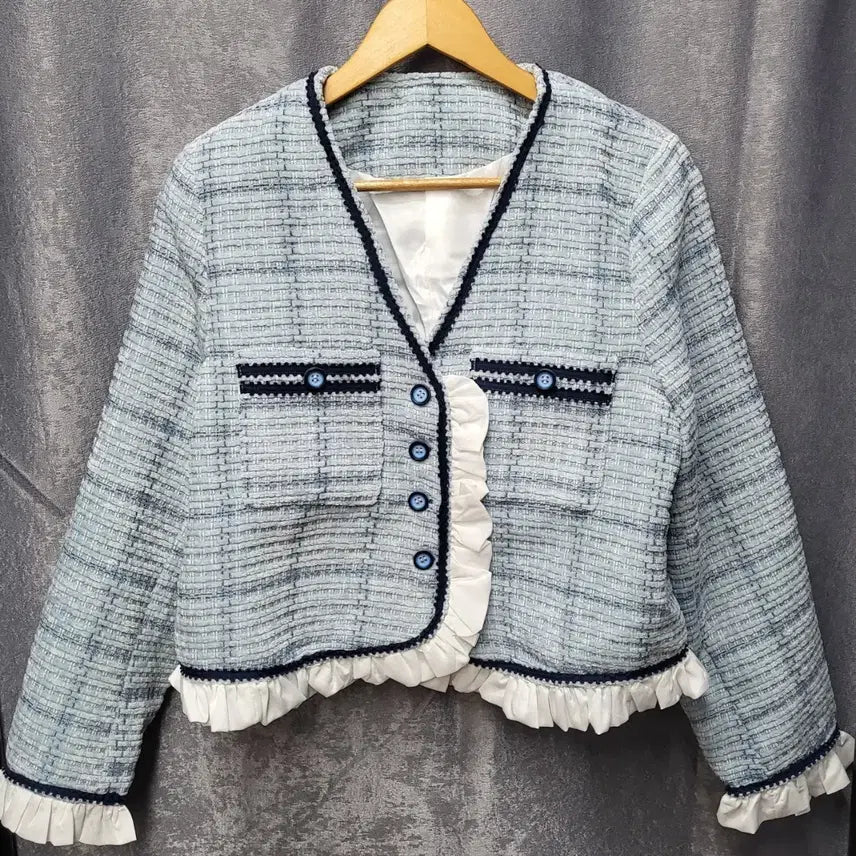 [BUNJANG] Tweed Frill Jacket / 트위드 프릴 블루 자켓