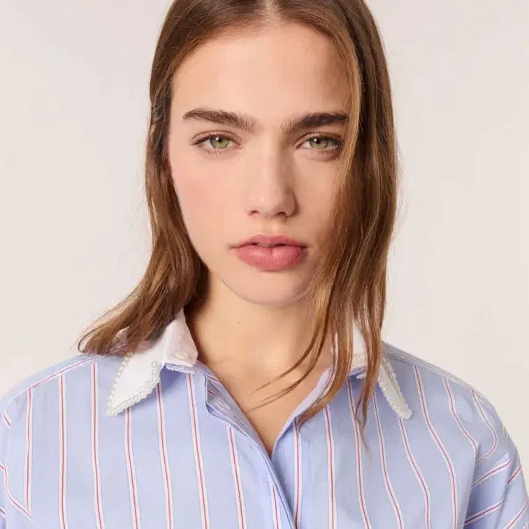 [BUNJANG] Maje Beaded Collar Striped Shirt / 마쥬 비즈칼라 스트라이프 셔츠
