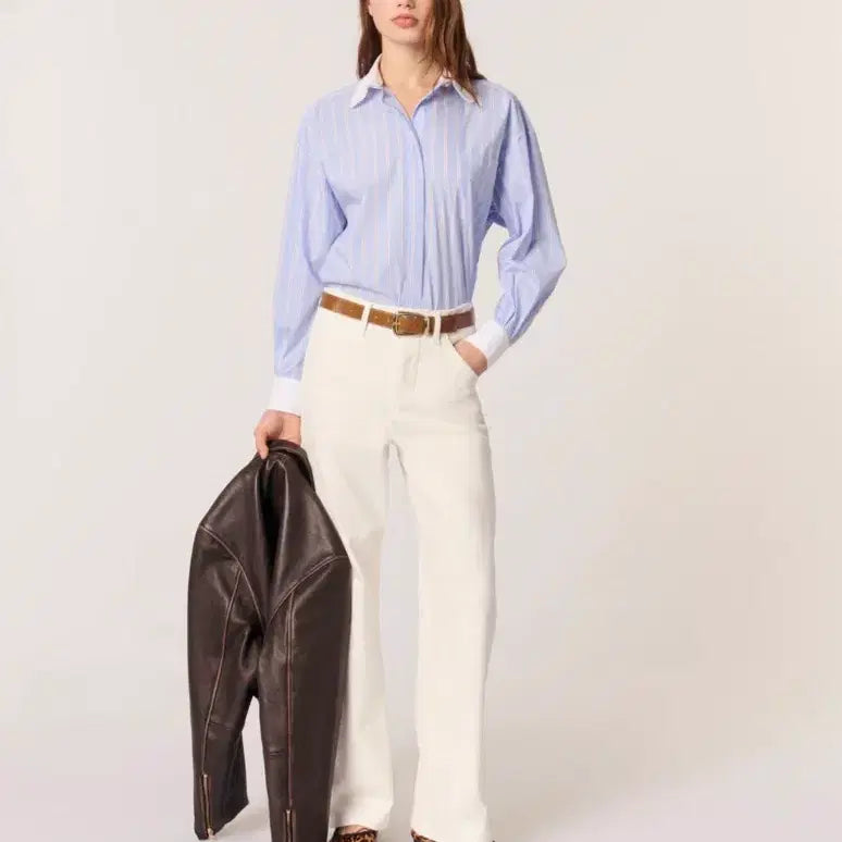 [BUNJANG] Maje Beaded Collar Striped Shirt / 마쥬 비즈칼라 스트라이프 셔츠