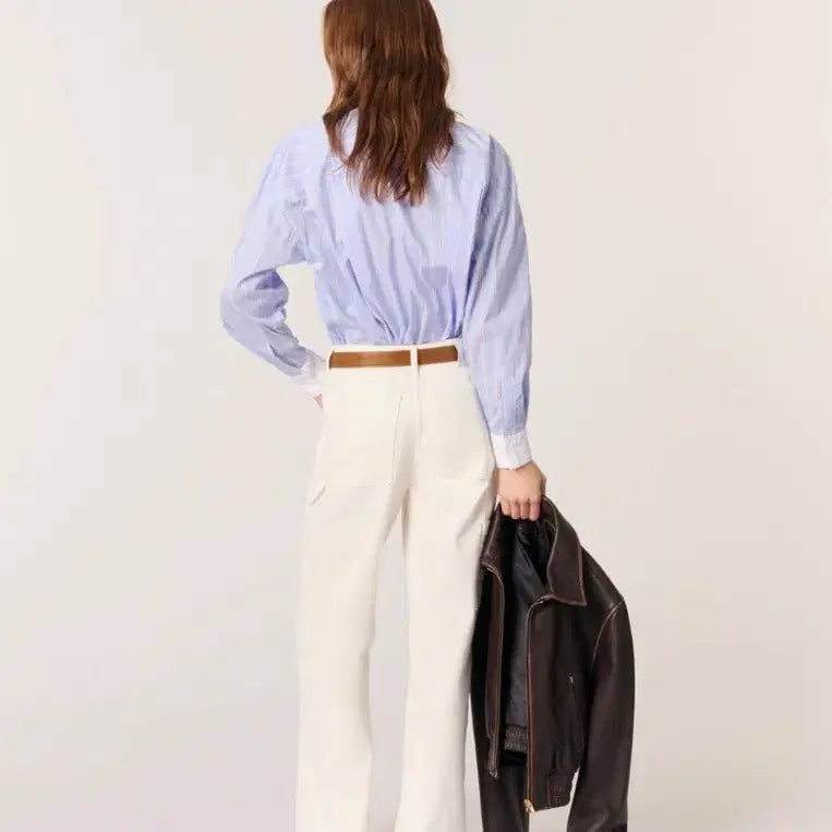 [BUNJANG] Maje Beaded Collar Striped Shirt / 마쥬 비즈칼라 스트라이프 셔츠