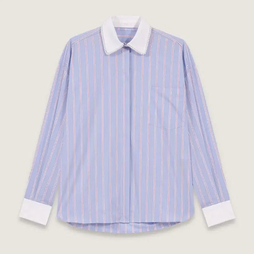 [BUNJANG] Maje Beaded Collar Striped Shirt / 마쥬 비즈칼라 스트라이프 셔츠