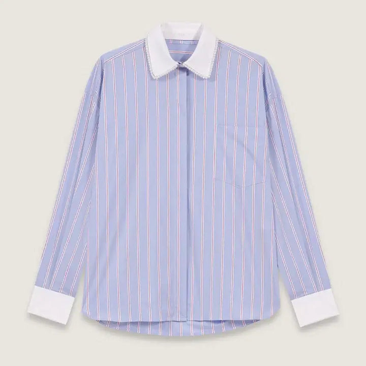 [BUNJANG] Maje Beaded Collar Striped Shirt / 마쥬 비즈칼라 스트라이프 셔츠