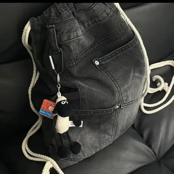 [BUNJANG] Ably Black Denim Hip Sack Bag / 에이블리 블랙 데님 힙색 가방