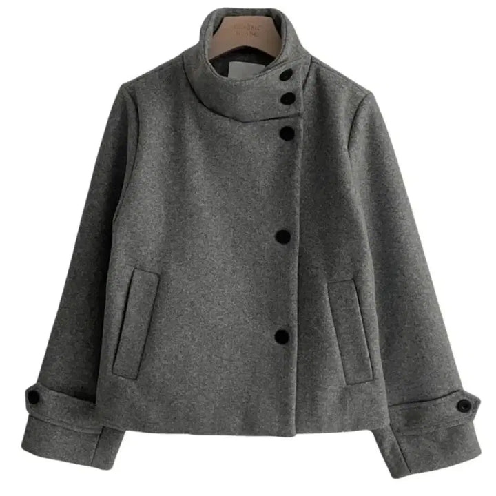 [BUNJANG] Ably High Neck Button Short Coat - Gray / 에이블리 하이넥 버튼 숏 코트 그레이