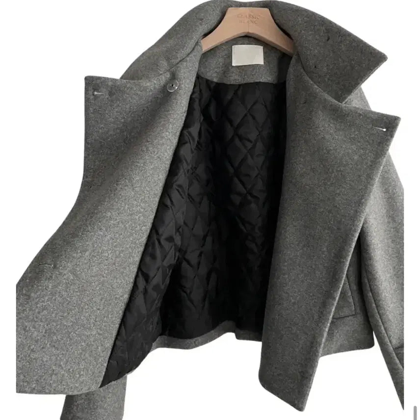 [BUNJANG] Ably High Neck Button Short Coat - Gray / 에이블리 하이넥 버튼 숏 코트 그레이