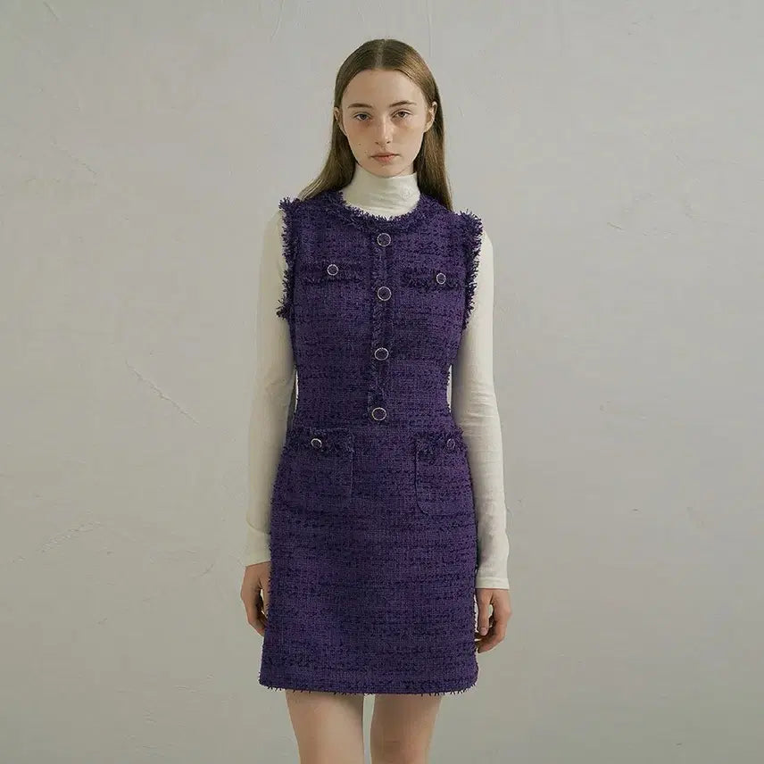 [BUNJANG] Lucirz Purple Tweed Dress / 루시르주 퍼플 트위드 원피스