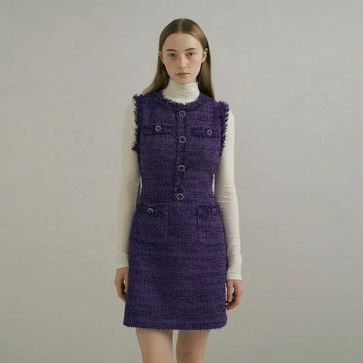 [BUNJANG] Lucirz Purple Tweed Dress / 루시르주 퍼플 트위드 원피스