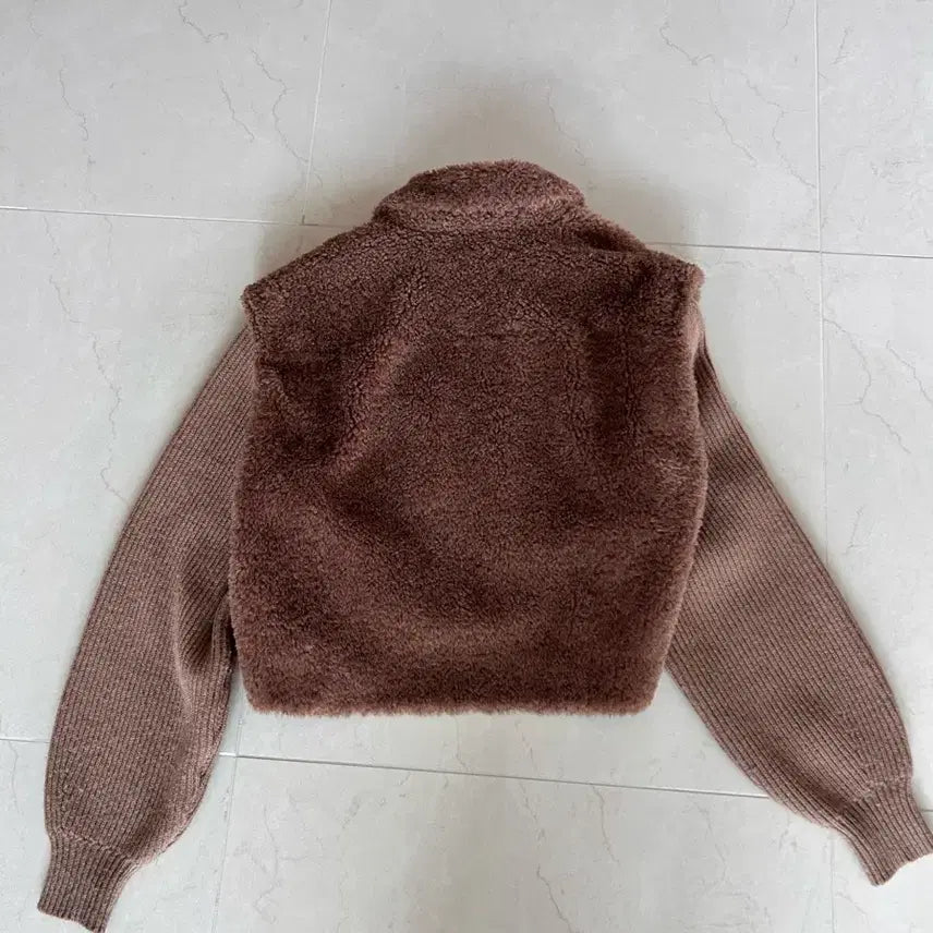 [BUNJANG] Maje Faux Fur Knit Blouson Brown Jacket / 마쥬 페이크퍼 니트 블루종 브라운 자켓