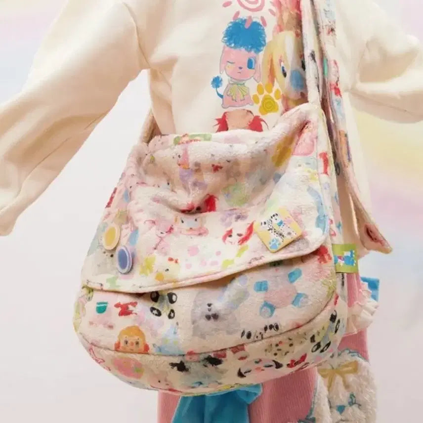 [BUNJANG] frufru Lamb Velvet Toy Print Messenger Bag / frufru 램벨벳 토이 프린트 대형 메신저 백