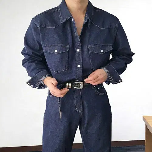 [BUNJANG] 남자 생지 논페이드 웨스턴 데님 셔츠 / 남자 생지 논페이드 웨스턴 데님 셔츠