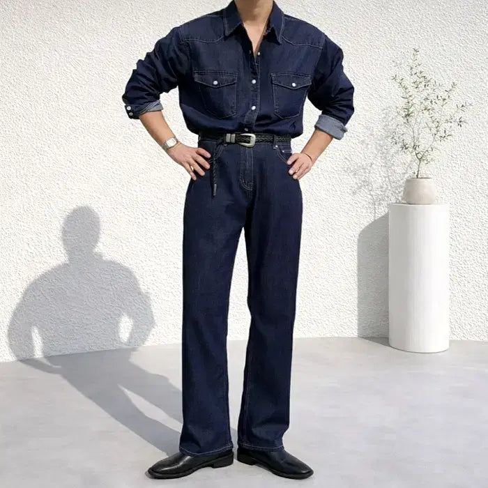 [BUNJANG] 남자 생지 논페이드 웨스턴 데님 셔츠 / 남자 생지 논페이드 웨스턴 데님 셔츠