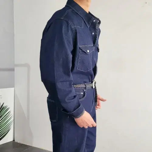 [BUNJANG] 남자 생지 논페이드 웨스턴 데님 셔츠 / 남자 생지 논페이드 웨스턴 데님 셔츠