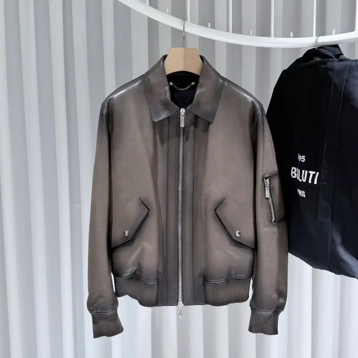 [BUNJANG] Berluti Calfskin Leather Bomber Jacket / (A+/48) / 벨루티 카프스킨 레더 봄버 자켓