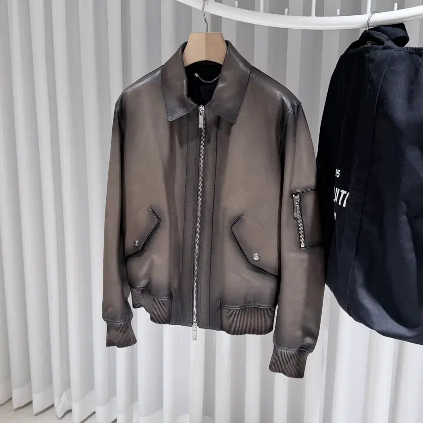 [BUNJANG] Berluti Calfskin Leather Bomber Jacket / (A+/48) / 벨루티 카프스킨 레더 봄버 자켓
