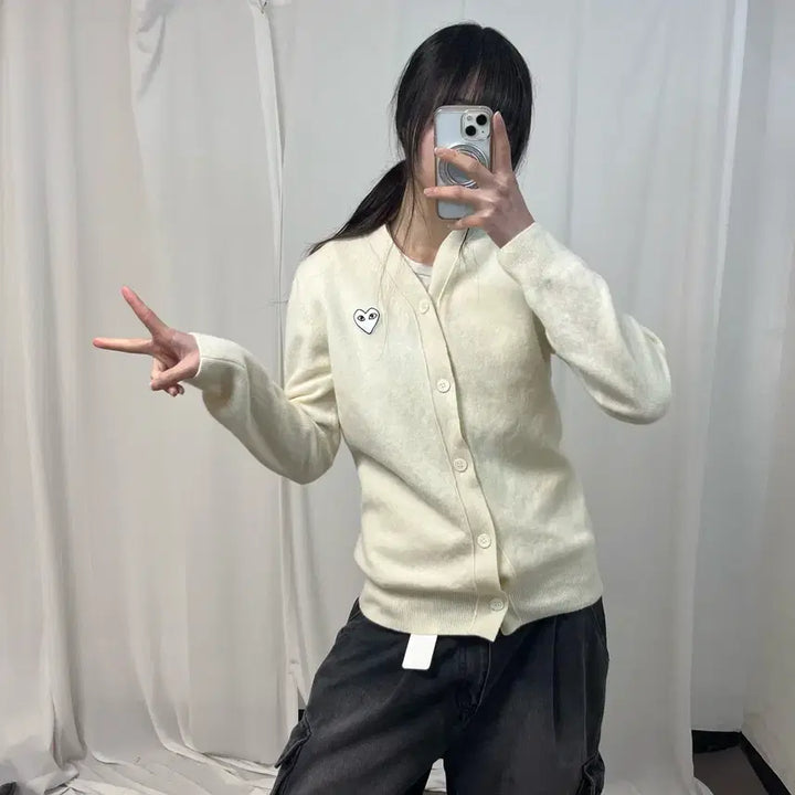 [BUNJANG] Comme des Garçons White Wool Cardigan / 꼼데가르송 화이트 울 가디건