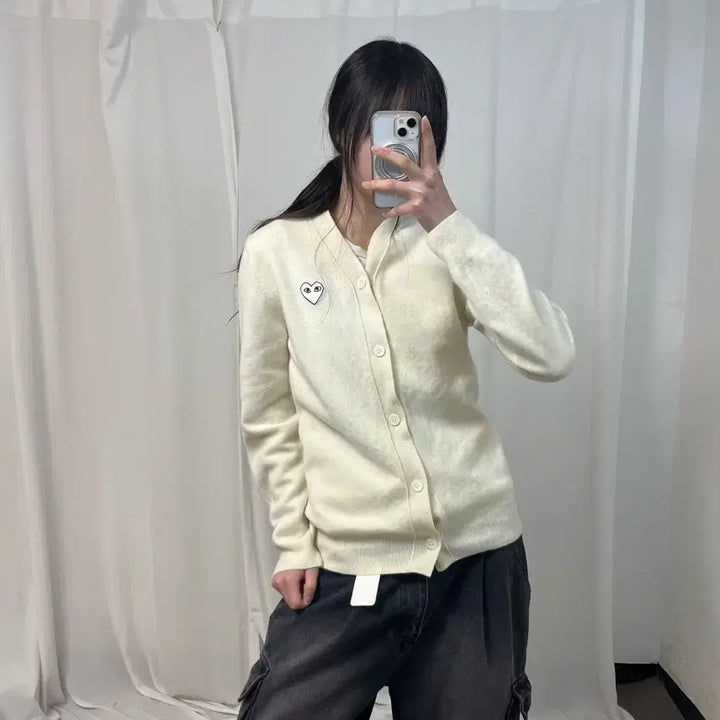 [BUNJANG] Comme des Garçons White Wool Cardigan / 꼼데가르송 화이트 울 가디건