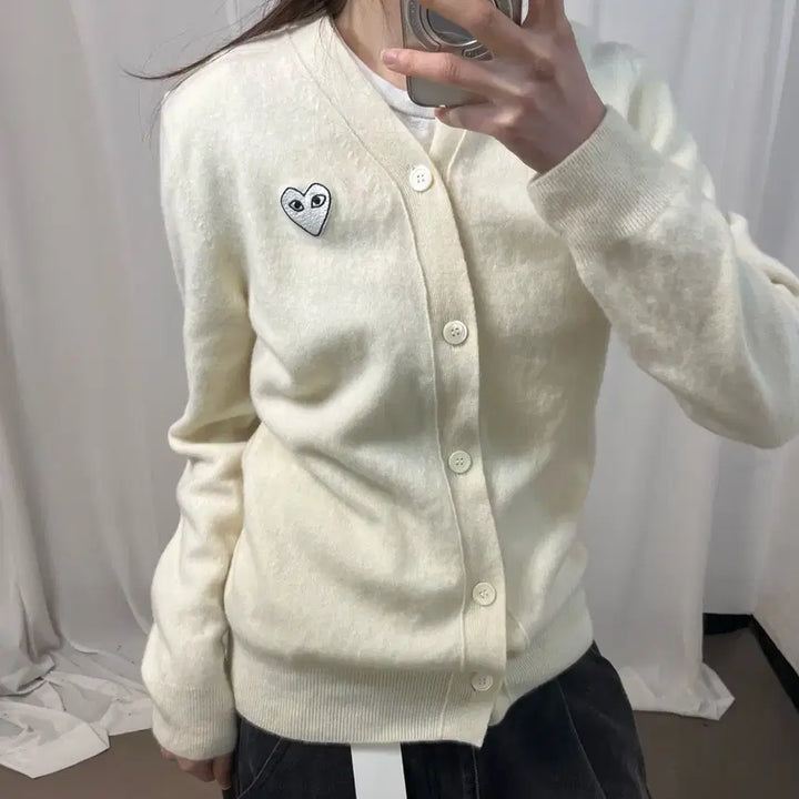 [BUNJANG] Comme des Garçons White Wool Cardigan / 꼼데가르송 화이트 울 가디건