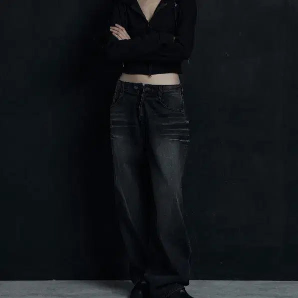 [BUNJANG] Sinergyn Oversized Cat Washing Denim Pants / 시너진 OVERSIZED CAT WASHING DENIM PANTS BL