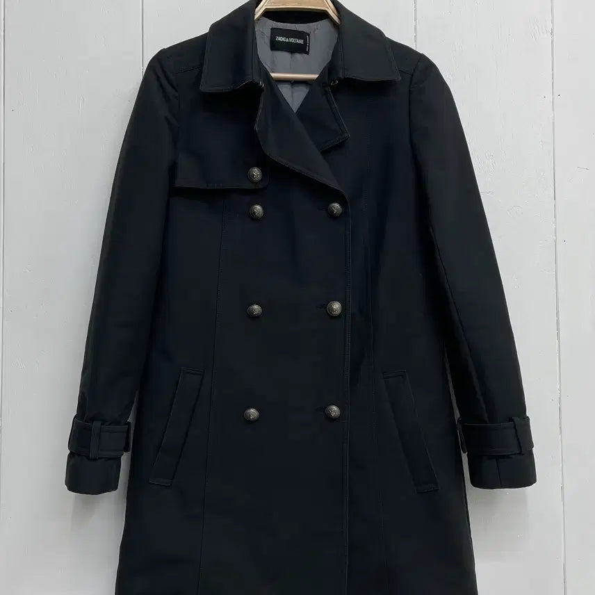 [BUNJANG] Zadig & Voltaire Double Breasted Trench Coat Black / 쟈딕앤볼테르 더블 트렌치 코트 세미슬림핏 블랙