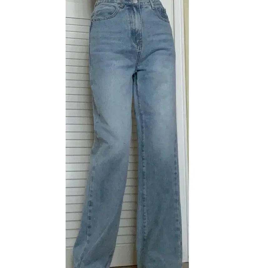 [BUNJANG] Unbranded Light Wash Denim Wide Leg Jeans / 연청 데님 일자 와이드 팬츠 청바지