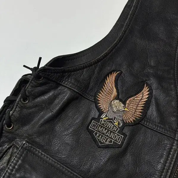 [BUNJANG] Selected Harley Davidson Embroidered Corset Leather Vest / Selected 할리 복각 자수 코르셋 소가죽 베스트 PN8172