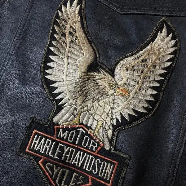 [BUNJANG] Selected Harley Davidson Embroidered Corset Leather Vest / Selected 할리 복각 자수 코르셋 소가죽 베스트 PN8172