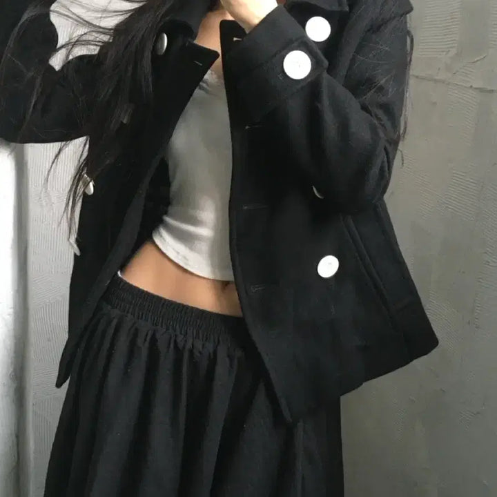 [BUNJANG] Courreges Double Breasted Pea Coat / Courreges 꾸레쥬 블랙 더블 피코트