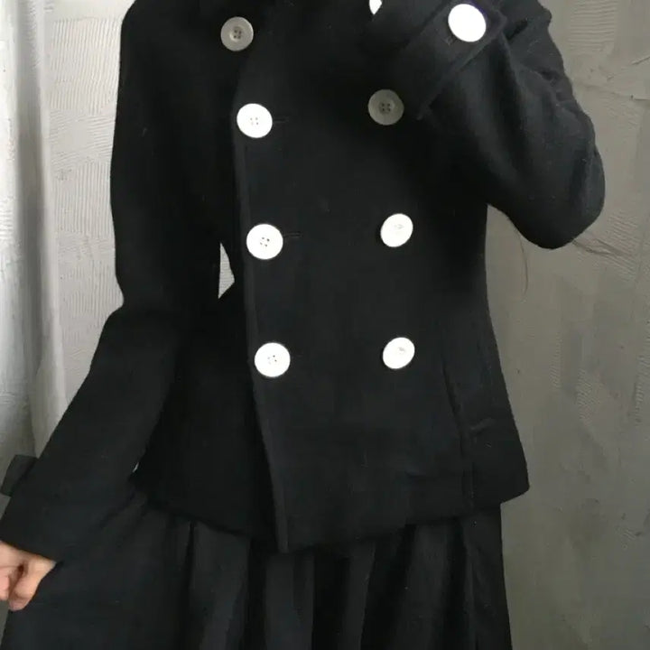 [BUNJANG] Courreges Double Breasted Pea Coat / Courreges 꾸레쥬 블랙 더블 피코트