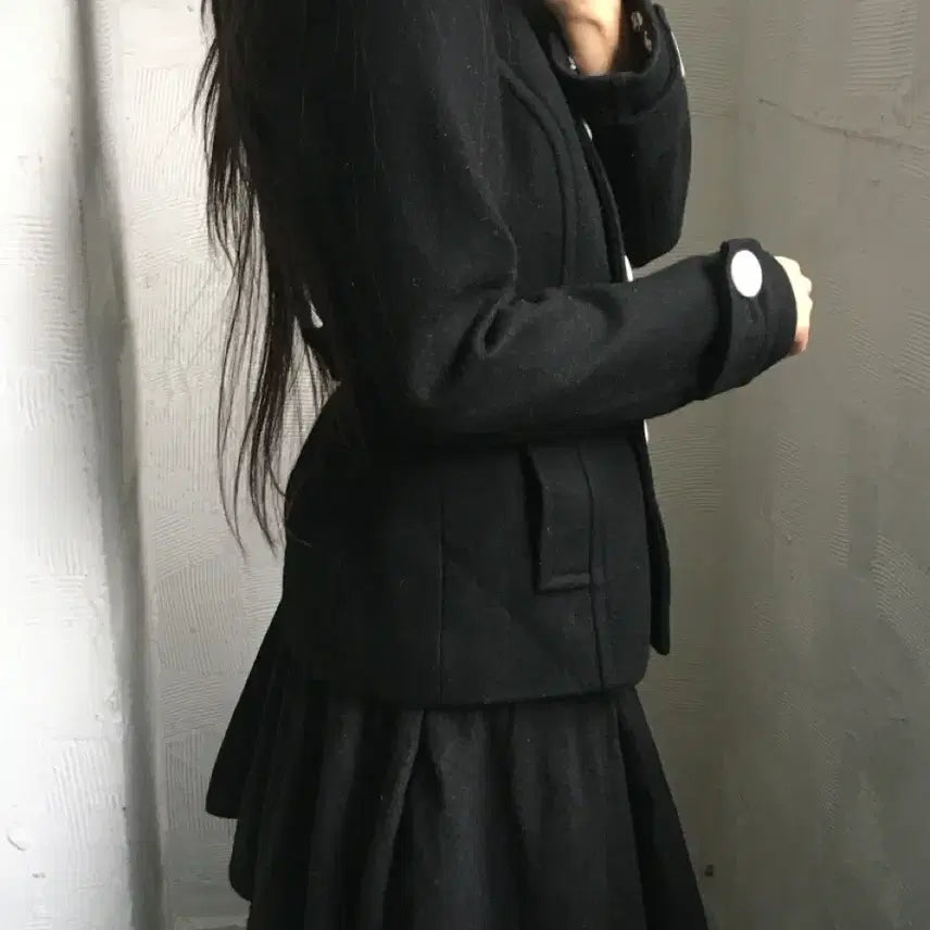 [BUNJANG] Courreges Double Breasted Pea Coat / Courreges 꾸레쥬 블랙 더블 피코트