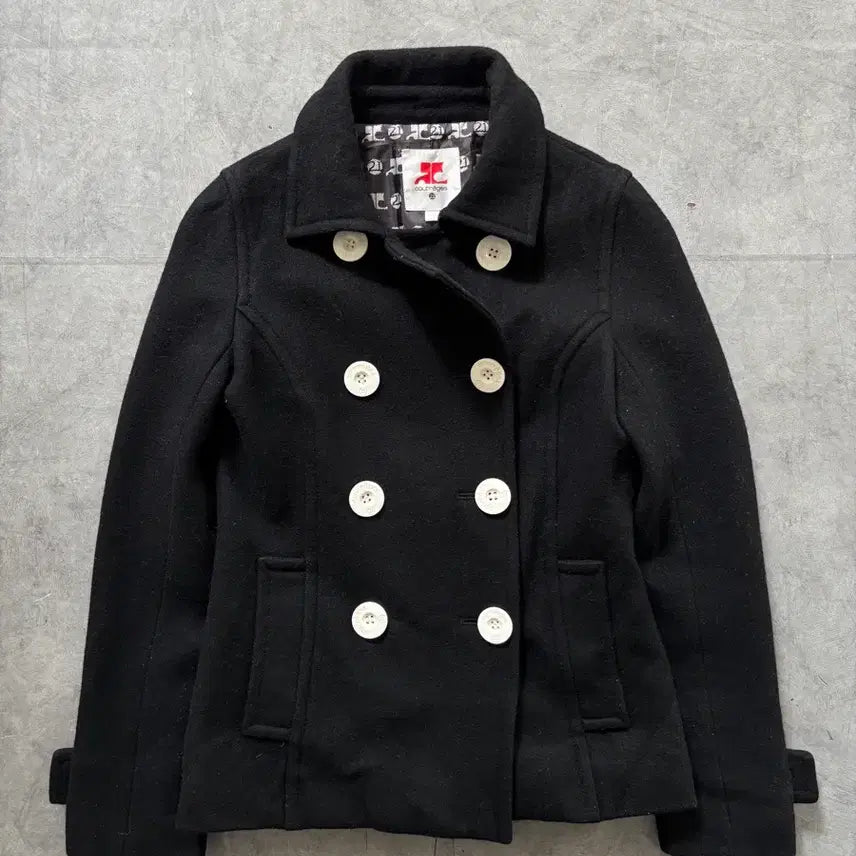 [BUNJANG] Courreges Double Breasted Pea Coat / Courreges 꾸레쥬 블랙 더블 피코트