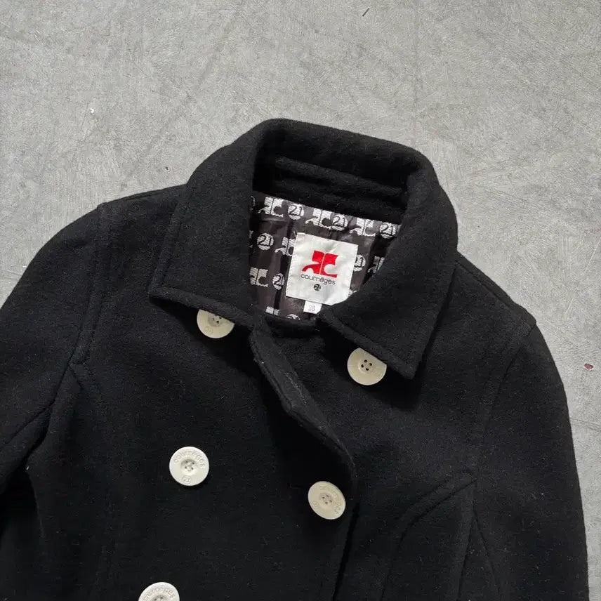 [BUNJANG] Courreges Double Breasted Pea Coat / Courreges 꾸레쥬 블랙 더블 피코트