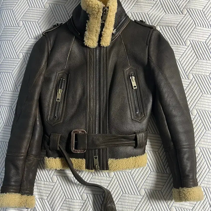 [BUNJANG] EVITA Leather Mouton Jacket / 천연 가죽 무스탕 자켓 브라운