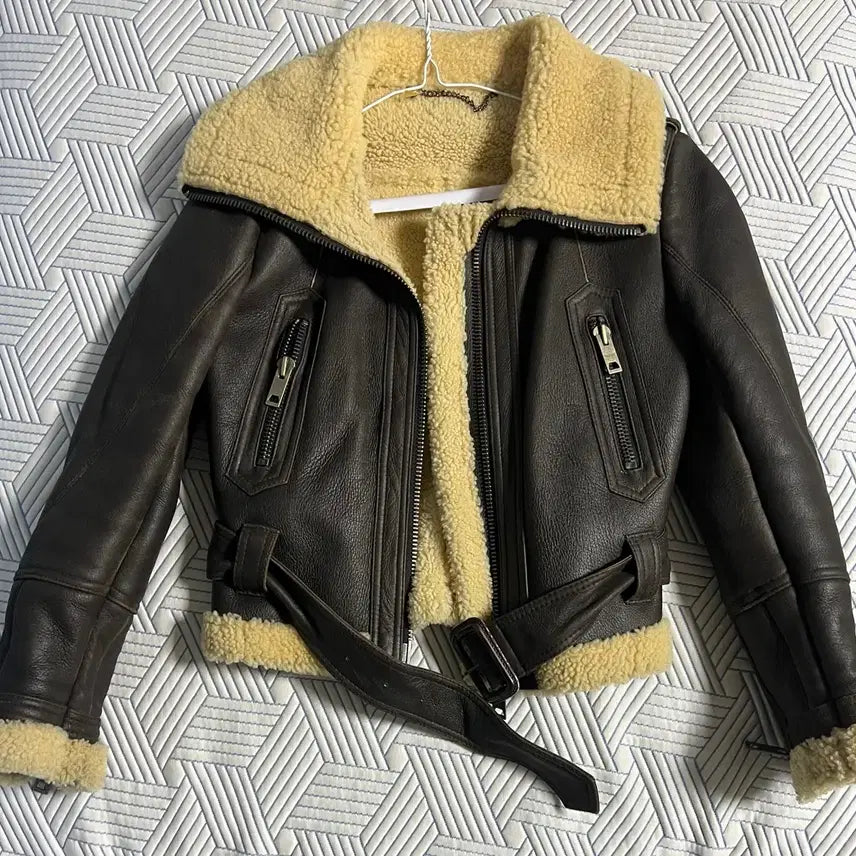 [BUNJANG] Natural Leather Mustang Jacket Brown / 천연 가죽 무스탕 자켓 브라운
