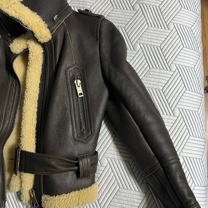 [BUNJANG] EVITA Leather Mouton Jacket / 천연 가죽 무스탕 자켓 브라운