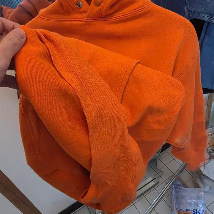[BUNJANG] Russell Double Face Hoodie (Orange) - Size M / 빈티지 러셀 더블페이스 후드 M사이즈