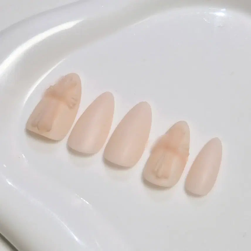 [BUNJANG] Nude Beige Chrome Embossed Nail Tips (Custom Order) / 누드 베이지 크롬 엠보 네일팁 (주문제작)
