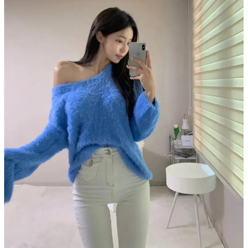 [BUNJANG] Ablie Angora V-Neck Knit / [새상품]에이블리 앙고라 브이넥니트