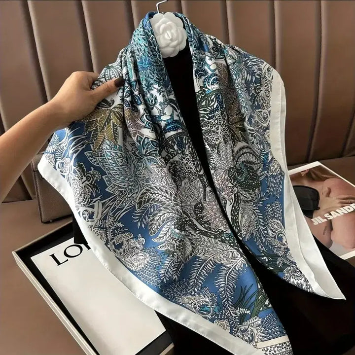 [BUNJANG] Floral Pattern Square Silk Scarf / 플라워 패턴 스퀘어 스카프(새상품)