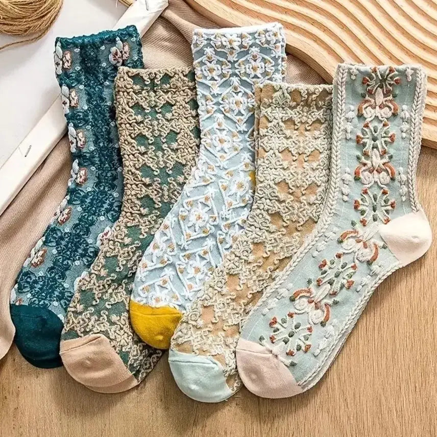 [BUNJANG] Embroidered Socks Set / 입체양말5세트(새상품)