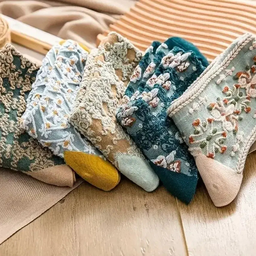 [BUNJANG] Embroidered Socks Set / 입체양말5세트(새상품)