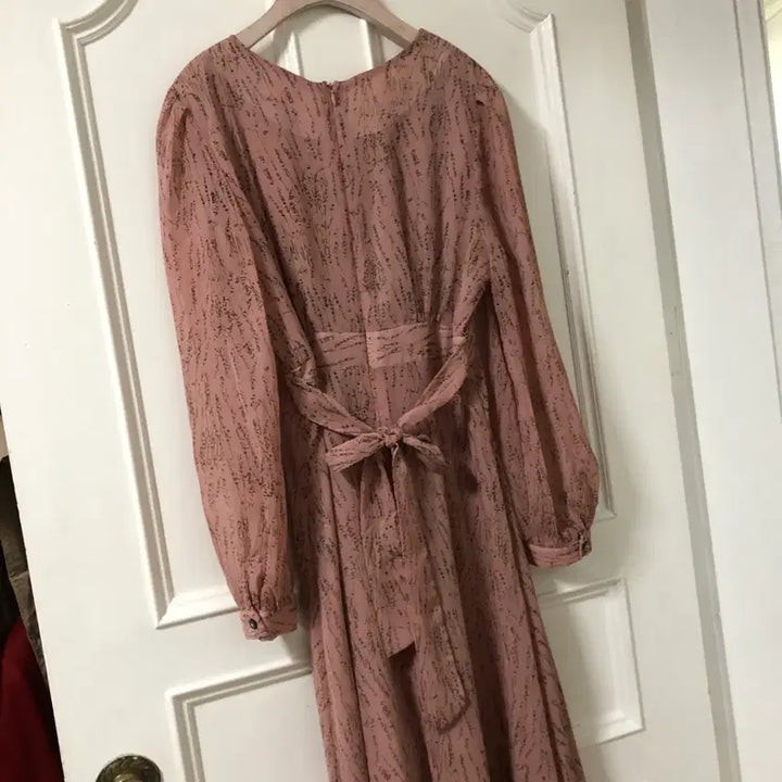 [BUNJANG] Benito Pink Ribbon Back Long Dress for Guests / 베니토 랩 핑크 뒷리본 단아 롱 원피스 결혼식 하객룩