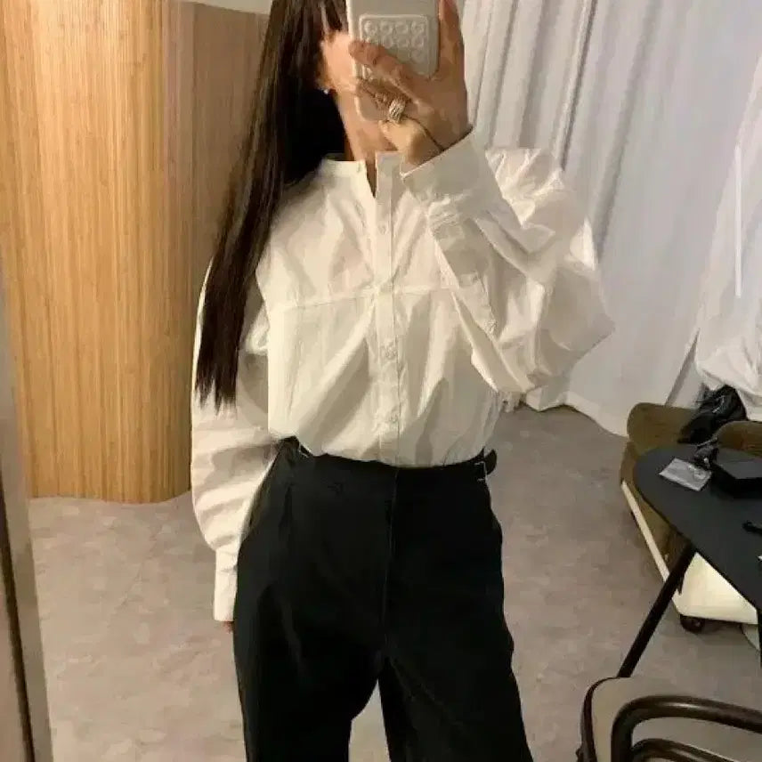 [BUNJANG] Ribbon Tie Ivory Blouse / 리본타이 라운드 셔츠 블라우스 - 아이보리