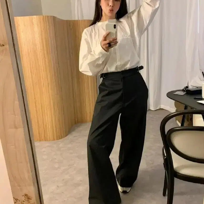 [BUNJANG] Ribbon Tie Ivory Blouse / 리본타이 라운드 셔츠 블라우스 - 아이보리