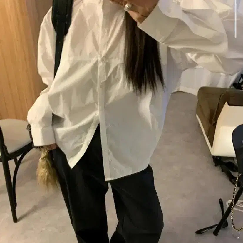 [BUNJANG] Ribbon Tie Ivory Blouse / 리본타이 라운드 셔츠 블라우스 - 아이보리