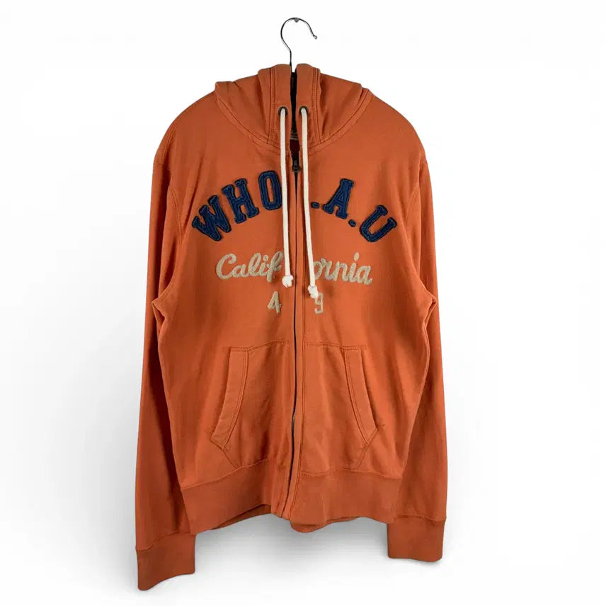 [BUNJANG] Who.A.U Patch Logo Hoodie Zip-Up Orange / (L) 후아유 패치로고 후드집업 오렌지