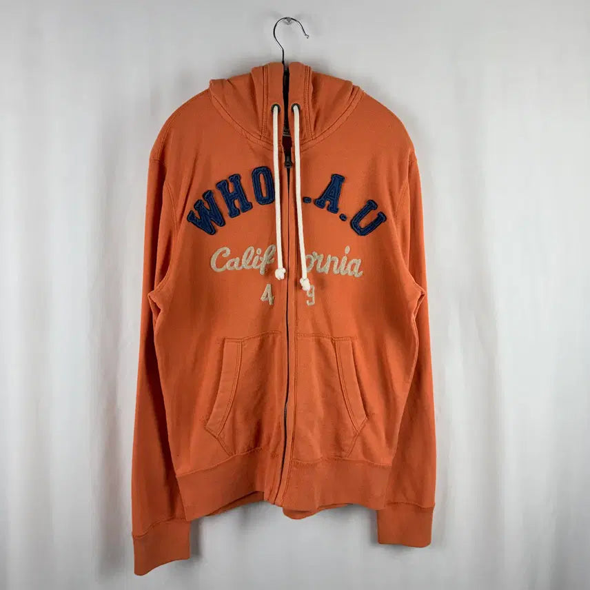 [BUNJANG] Who.A.U Patch Logo Hoodie Zip-Up Orange / (L) 후아유 패치로고 후드집업 오렌지